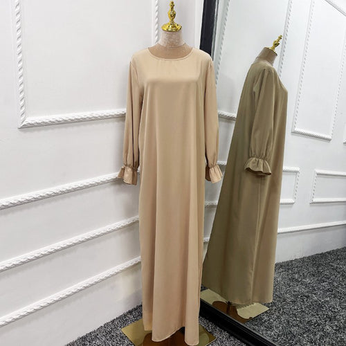 2 Pieces Set Jilbab Solid Color For Muslim Women Dress Middle East Dubai Turkish Clothing