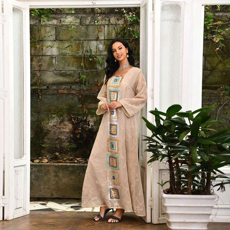 Sequins Embroidery Evening Party Women Kaftan Caftan Dress