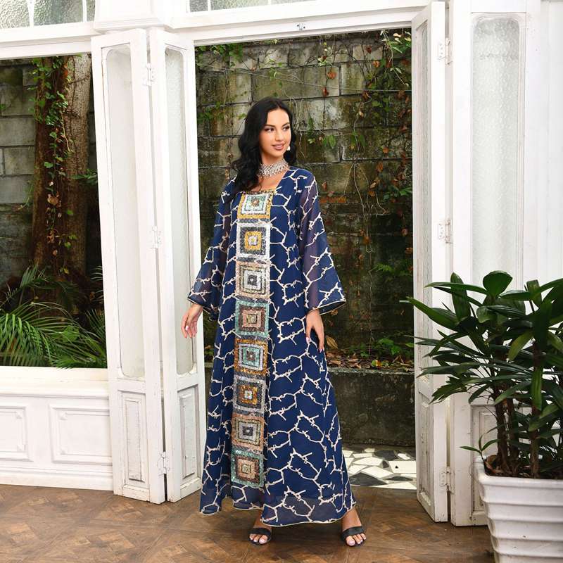 Sequins Embroidery Evening Party Women Kaftan Caftan Dress