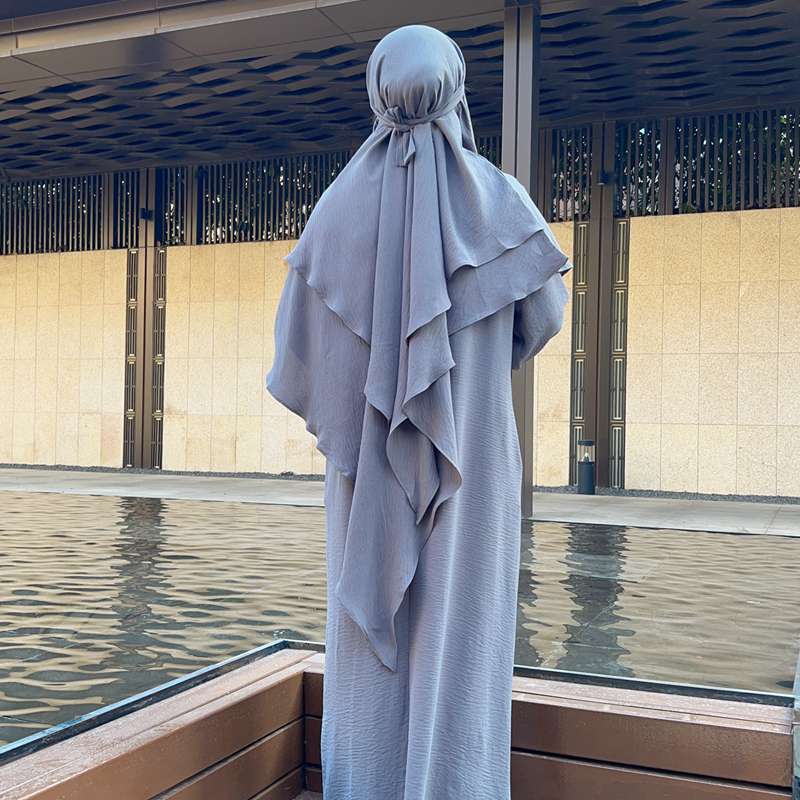 Muslim Women Cotton Blended Two Layers Long Khimar Overhead