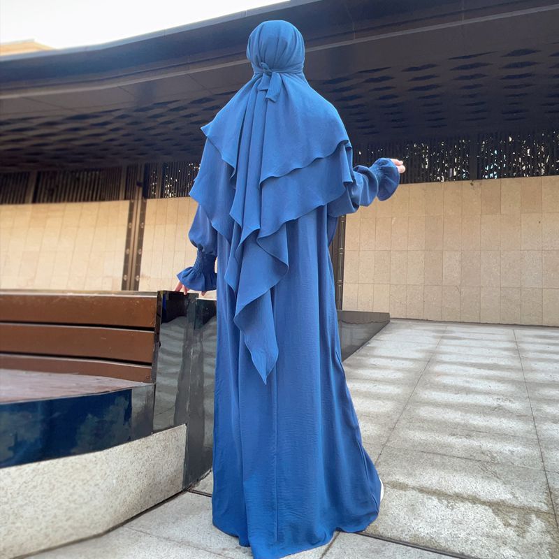 Muslim Women Cotton Blended Two Layers Long Khimar Overhead
