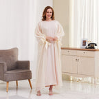 Muslim Women Bubble Sleeve Satin Long Abaya Cardigan Open Dress