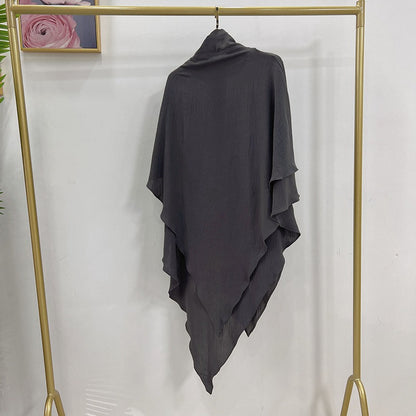 Muslim Women Cotton Blended Two Layers Long Khimar Overhead