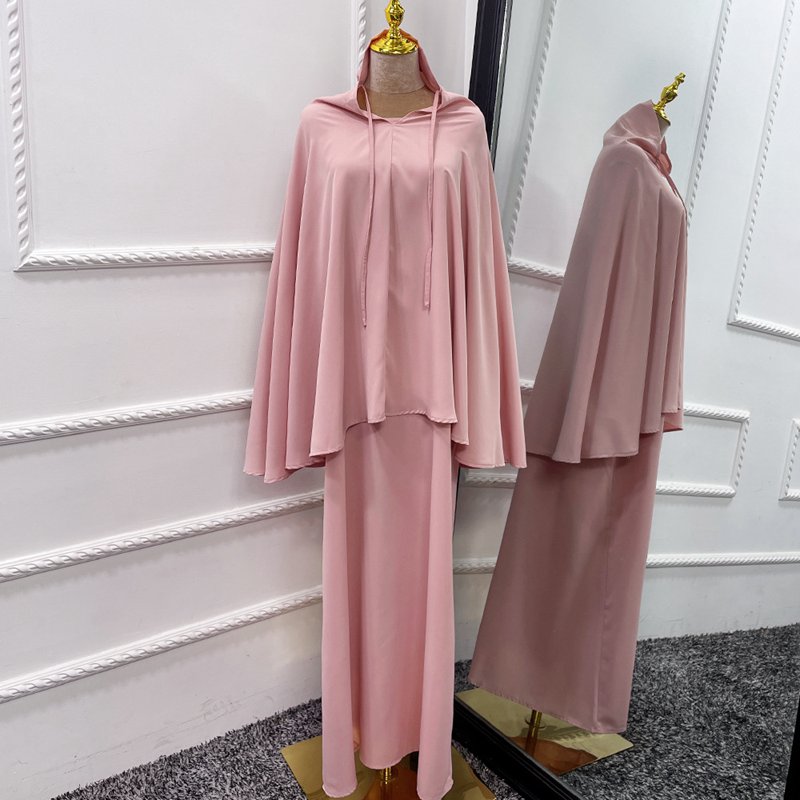 2 Pieces Set Jilaba Solid Color For Muslim Women Dress Middle East Dubai Turkish Clothing