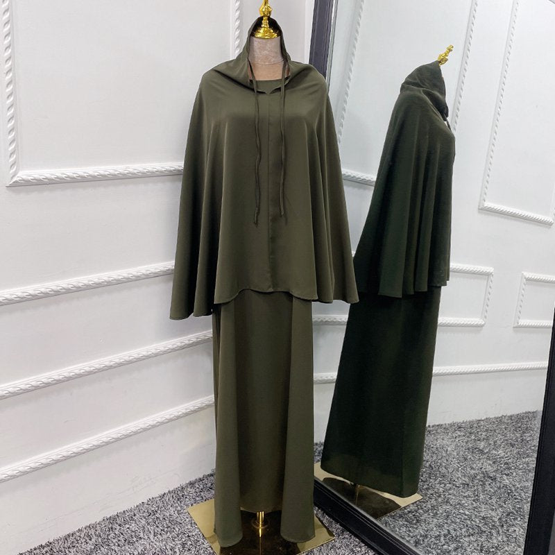 طقم جلباب من قطعتين بلون موحد للنساء المسلمات، مناسب للارتداء في الشرق الأوسط ودبي والملابس التركية