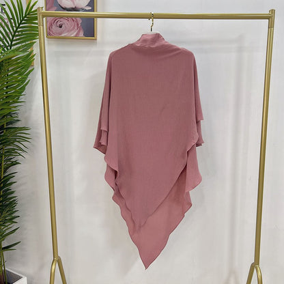 Muslim Women Cotton Blended Two Layers Long Khimar Overhead