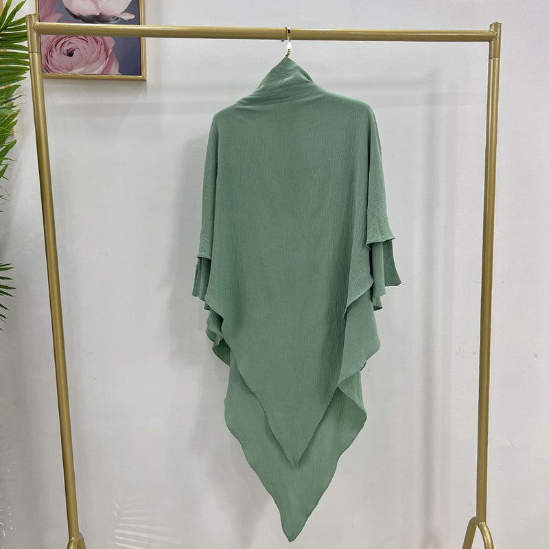 Muslim Women Cotton Blended Two Layers Long Khimar Overhead
