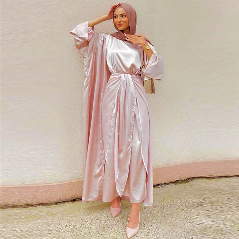 Muslim Women 4 Pieces Set Abaya Dress With Inner Dress, Out Abaya, Mid Wrap And Scarf