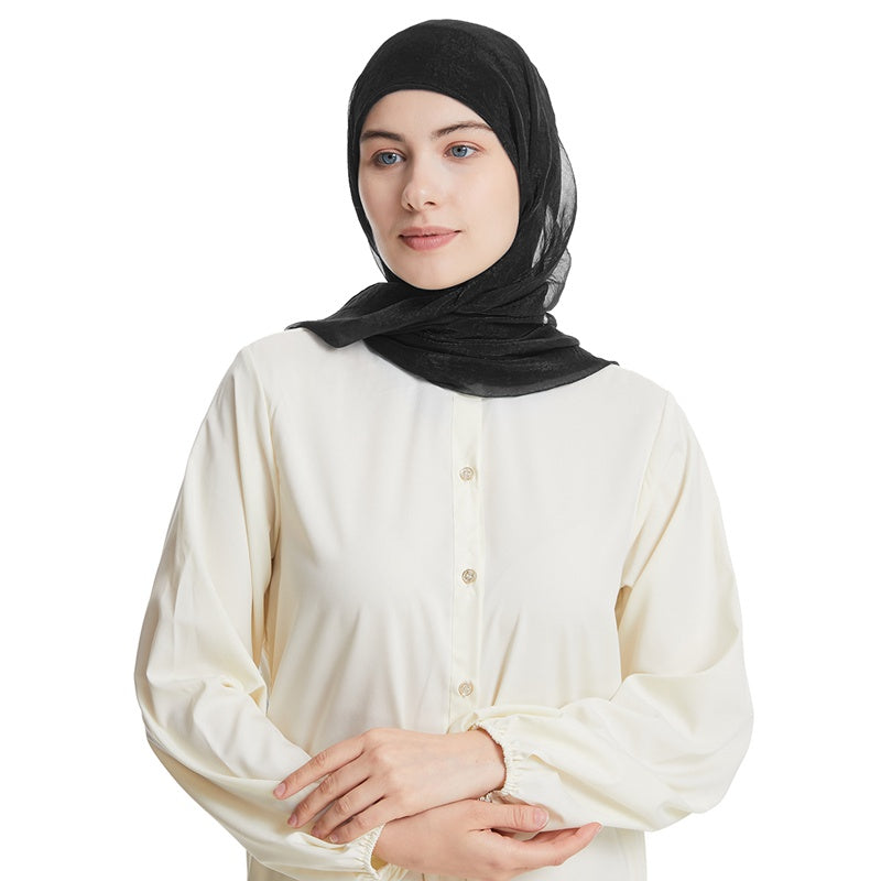 طقم وشاح حجاب شيفون مع غطاء للرأس