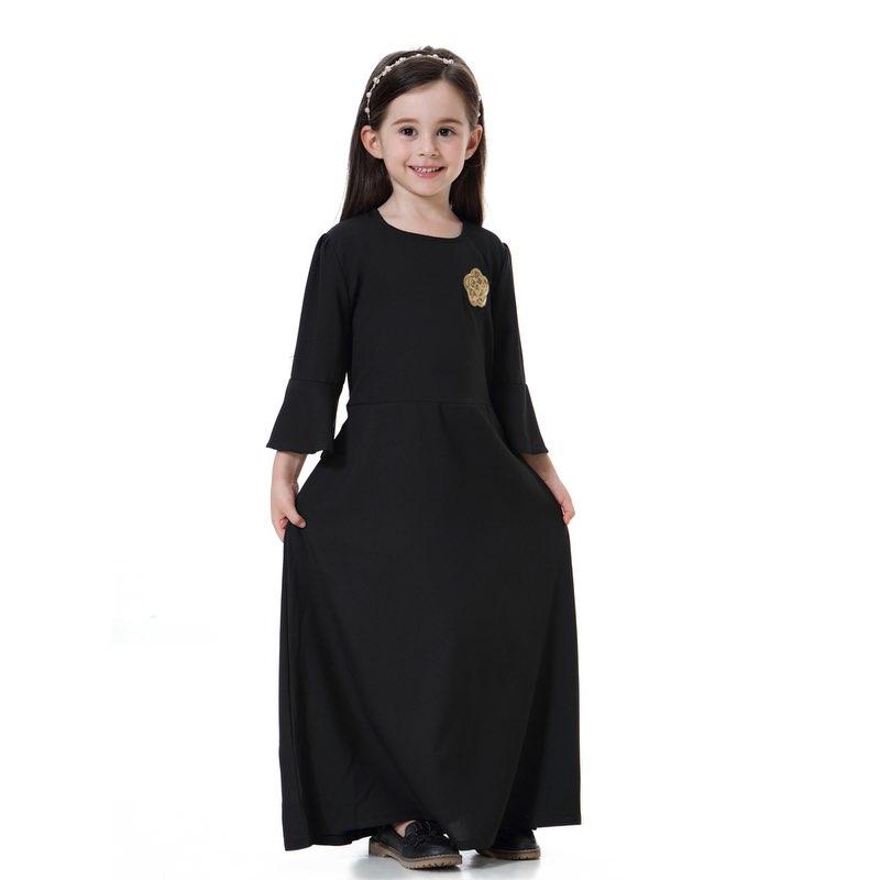 Fashion Simple Girls Abaya Dress Middle East Arab Kids Clothing