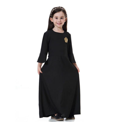 Fashion Simple Girls Abaya Dress Middle East Arab Kids Clothing
