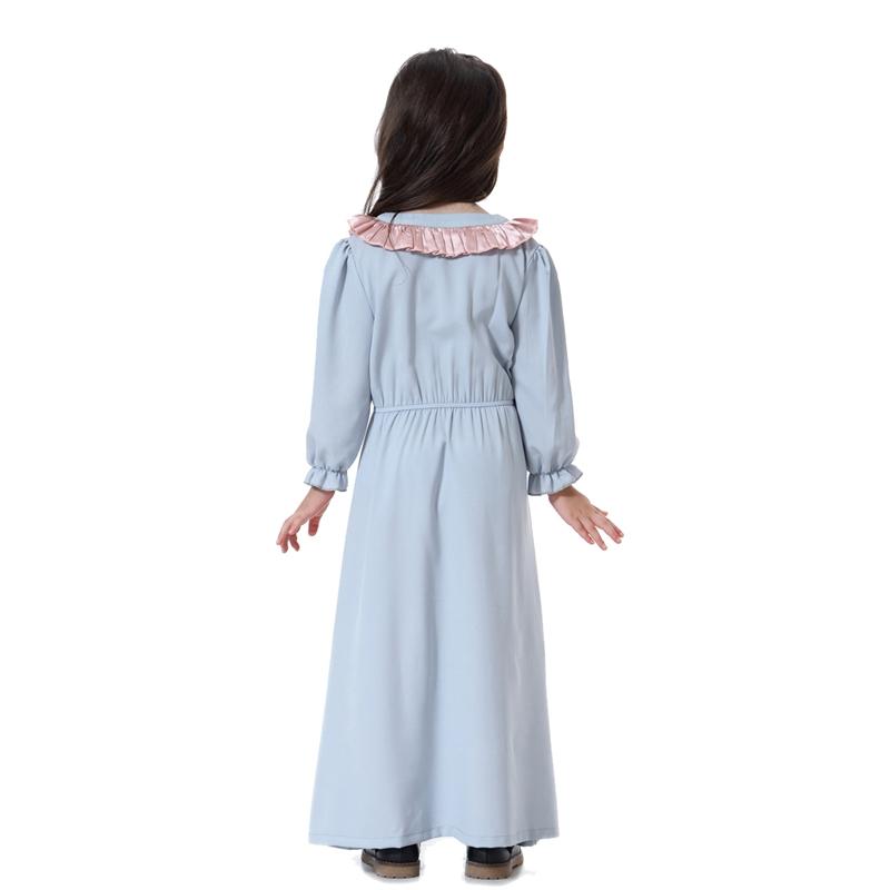 V-Neck Long Sleeve Abaya Dress For Girls Middle East Arab Kids