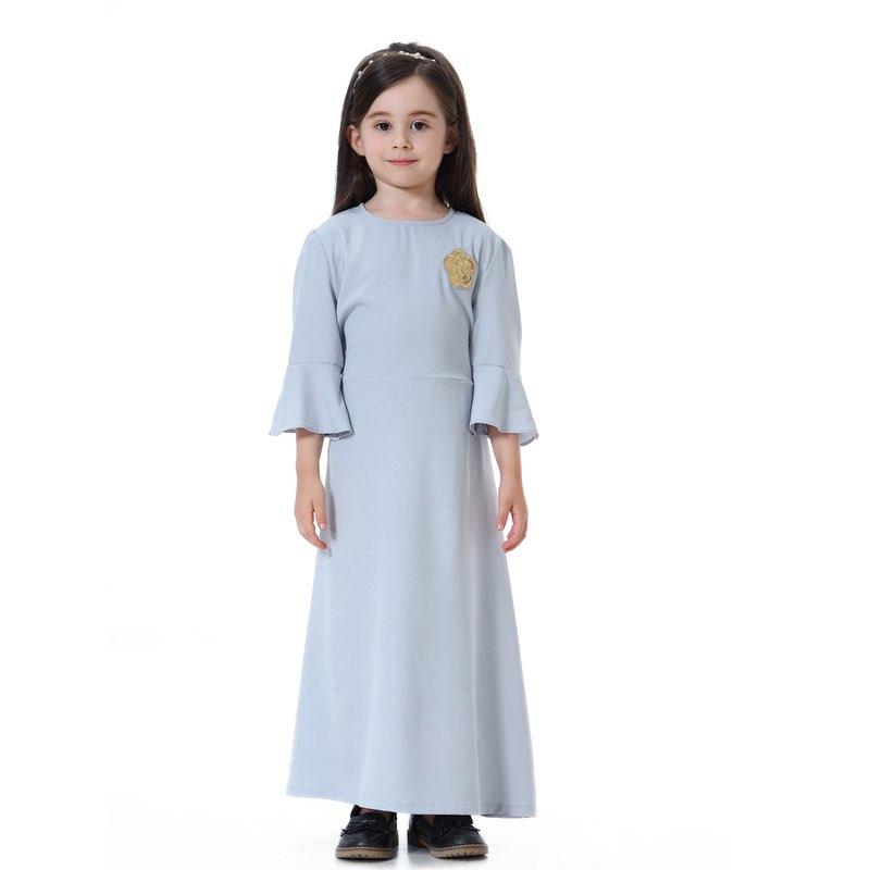 Fashion Simple Girls Abaya Dress Middle East Arab Kids Clothing