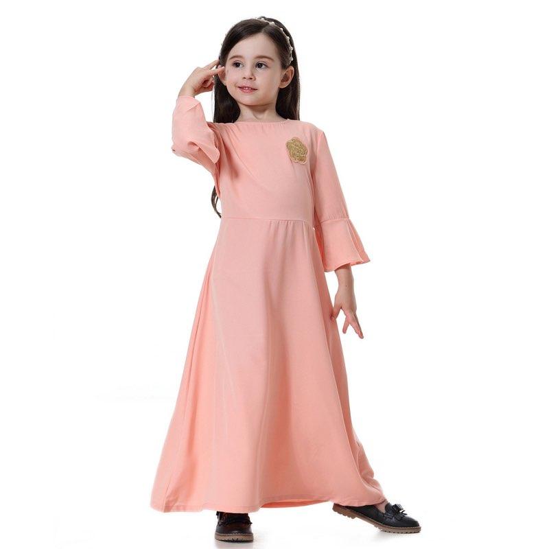 Fashion Simple Girls Abaya Dress Middle East Arab Kids Clothing