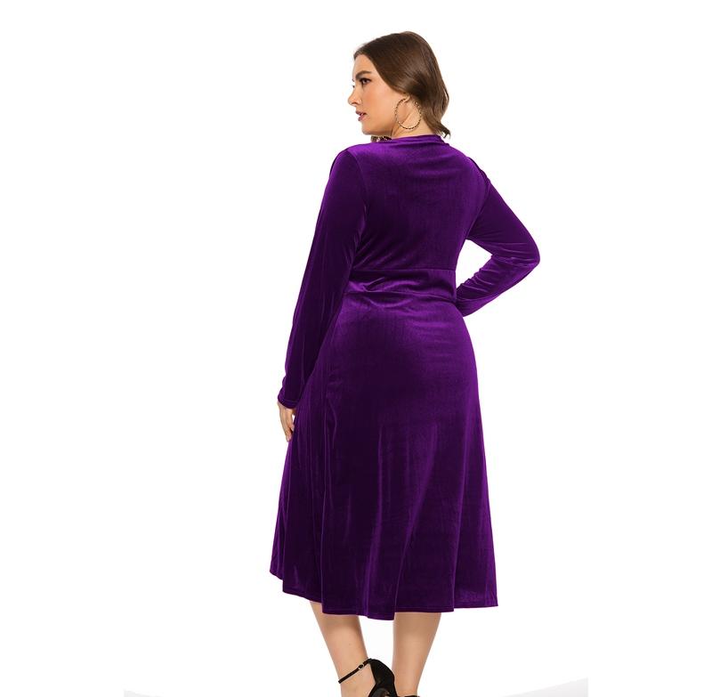 Elegant Golden velvet V-Neck Plus Size Women Dress