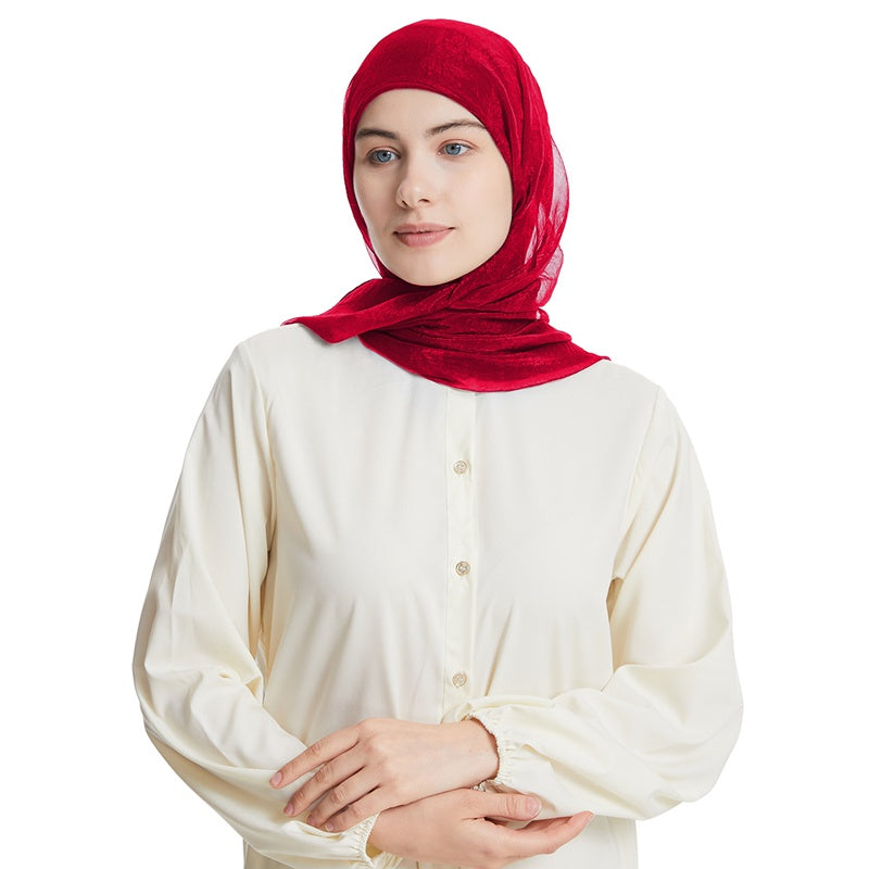طقم وشاح حجاب شيفون مع غطاء للرأس